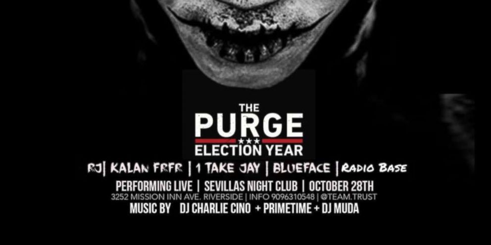 PHOTO: A flyer for "The Purge Election Year" event at the Seville nightclub where seven people were shot. 