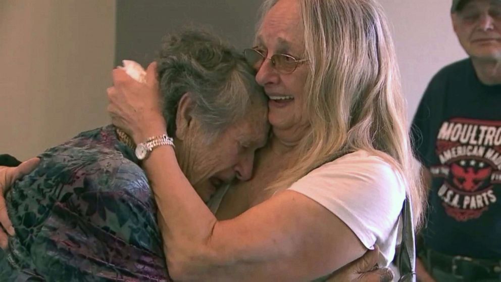 PHOTO: Genevieve Purinton, 88, left, reunited with the daughter she never met, Connie Moultroup, 69, in Florida after nearly 70 years apart.