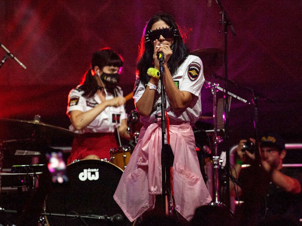 PHOTO: Pussy Riot performs onstage during a music festival at Avant Gardner on June 28, 2019, in Brooklyn, New York.