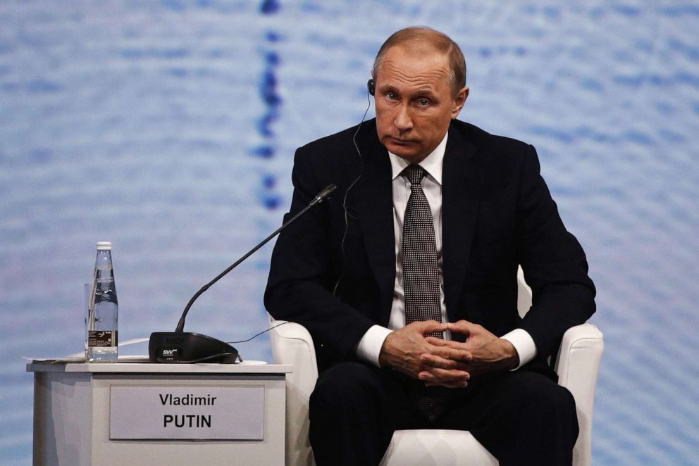 PHOTO: In this June 17, 2016, file photo, Vladimir Putin, Russia's president, looks on during a panel session with business leaders on day two of the St. Petersburg International Economic Forum 2016 (SPIEF) in Saint Petersburg, Russia.
