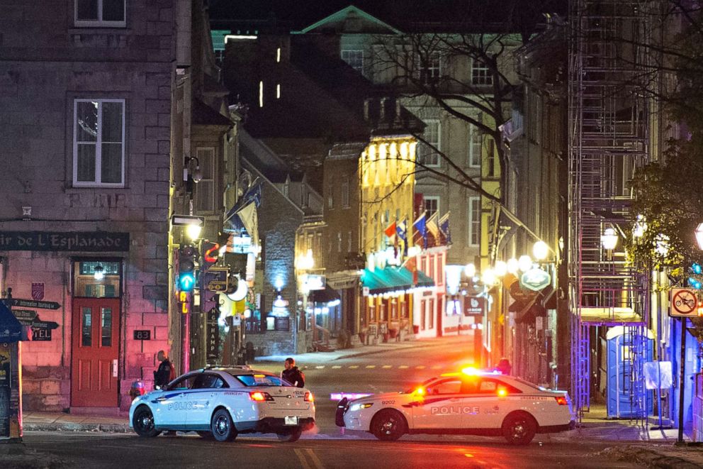 PHOTO: Police cars block the Saint-Louis Street near the Chateau Frontenac early Sunday, Nov. 1, 2020 in Quebec City, Canada.