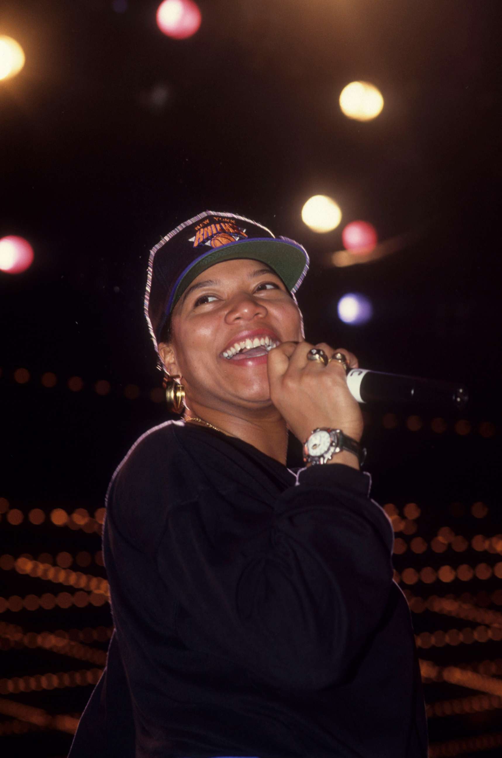 PHOTO: Queen Latifah appears at a "Stay In School" rally at Madison Square Garden on March 31, 1993, in New York.
