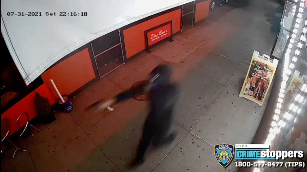 PHOTO: Surveillance video released by the New York Police Department shows suspects wanted in a series of recent shootings, July 31, 2021, in Queens, New York.