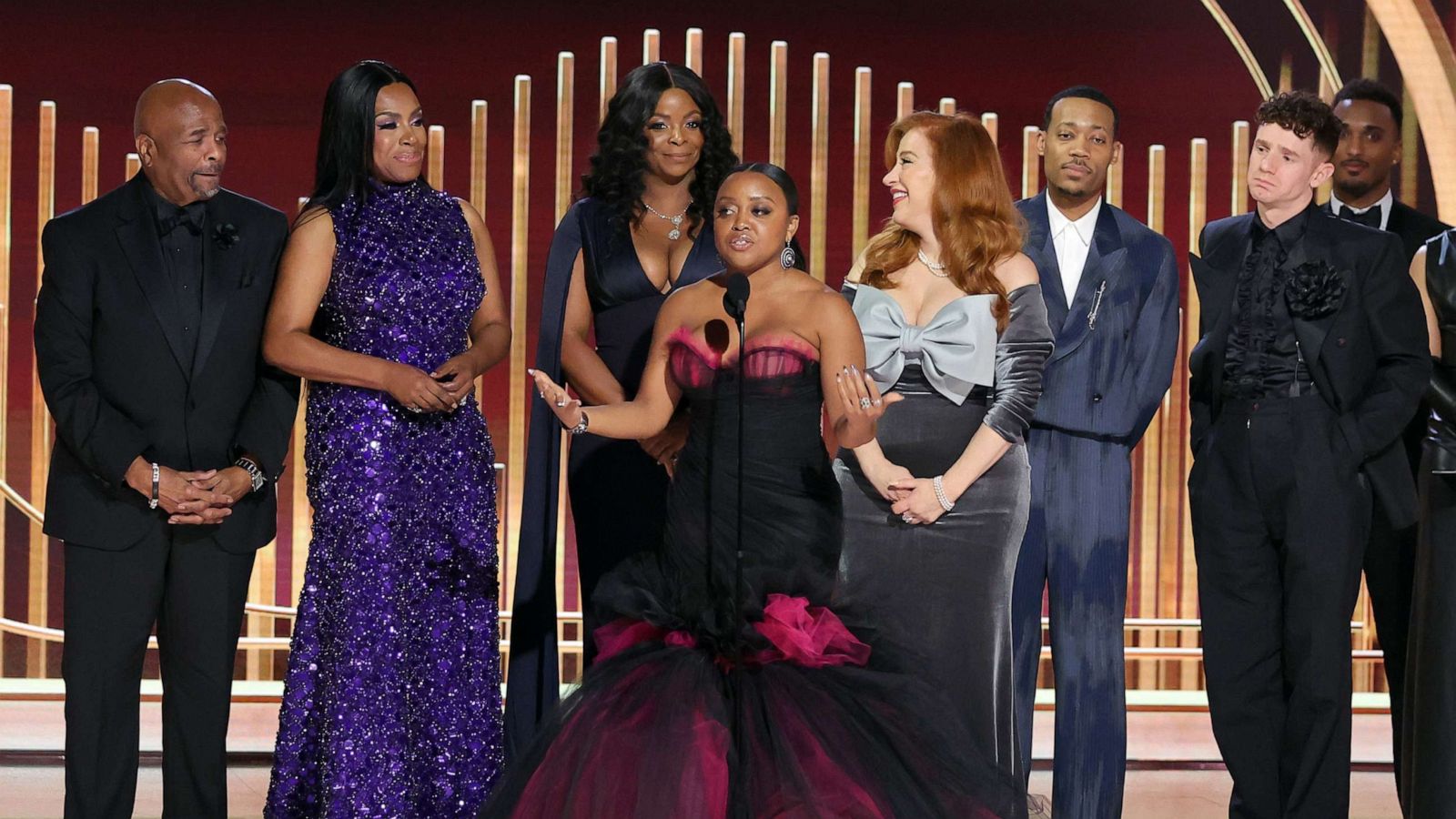 PHOTO: The cast of "Abbott Elementary" accept the Best Television Series Musical or Comedy award for "Abbott Elementary" onstage at the 80th Annual Golden Globe Awards on Jan. 10, 2023, in Beverly Hills, Calif.