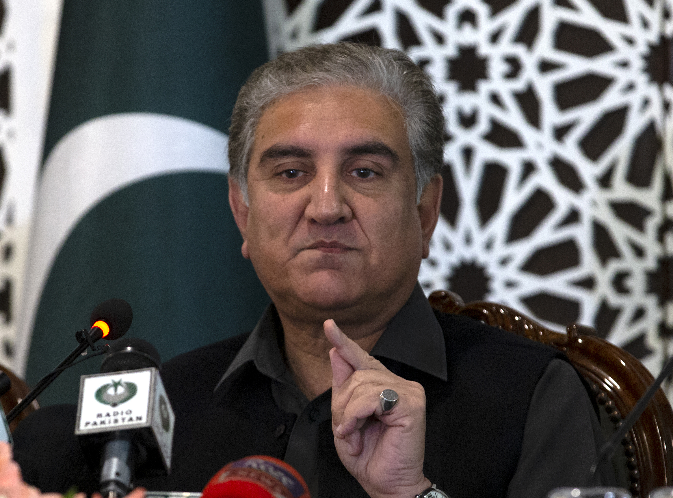PHOTO: Pakistani Foreign Minister Shah Mahmood Qureshi speaks to reporters at the Foreign Ministry in Islamabad, Pakistan, March 1, 2020.