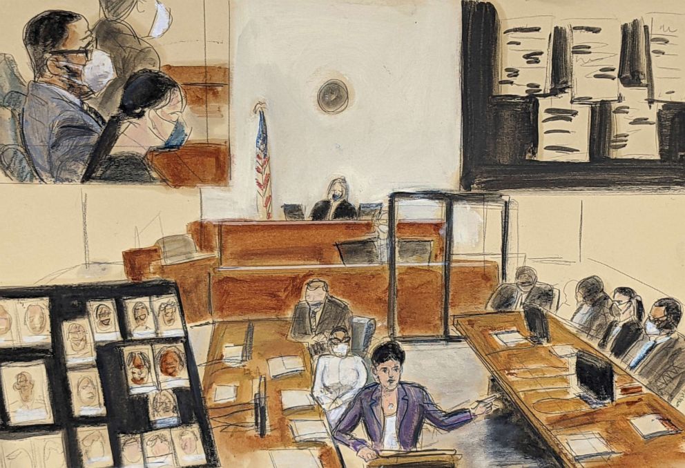 PHOTO: In this illustration drawn from a video feed, assistant district attorney Nadia Shihata presents her rebuttal statement to the jury during R. Kelly's sex trafficking trial in federal court in New York, Friday, Sept. 24, 2021.