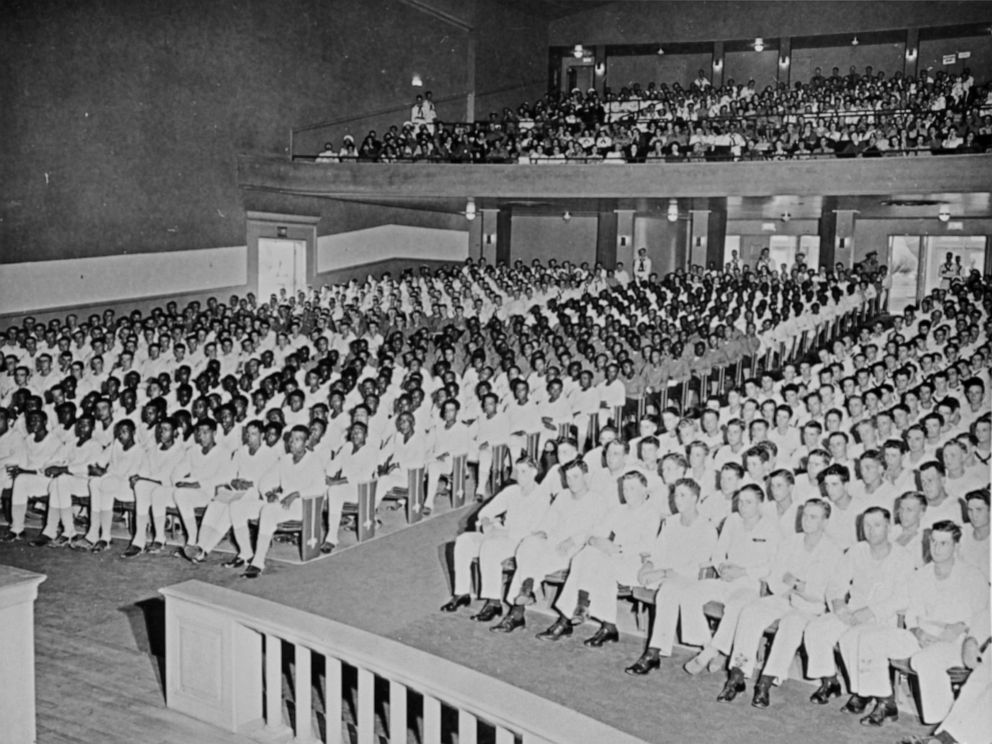 PHOTO: A racially segregated audience sits for a concert at the Naval Training Station in Great Lakes, Ill., July 16, 1943.