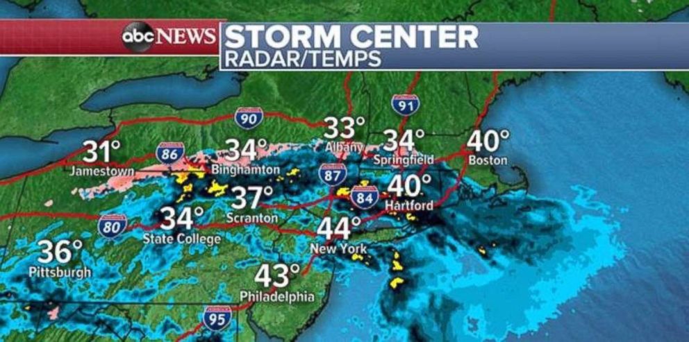 PHOTO: The storm system is moving up the East Coast on Saturday morning.