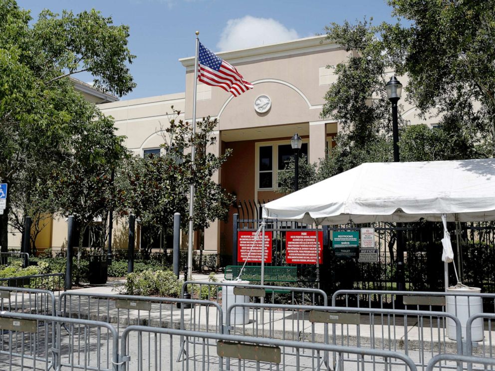 PHOTO:An American flag flies at Immigration and Customs Enforcement (ICE) facilities, as communities brace for a reported wave of deportation raids across the U.S. by ICE officers, in Miramar, near Miami, July 14, 2019.