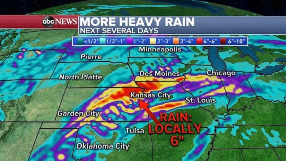 PHOTO: Total precipitation could approach half a foot in eastern Kansas and northern Missouri over the next few days.