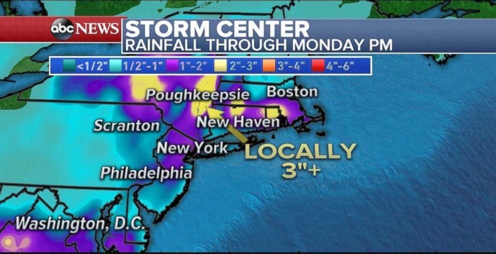 Totals will be less than Saturday, but more rain is in the offing for the Northeast on Sunday.