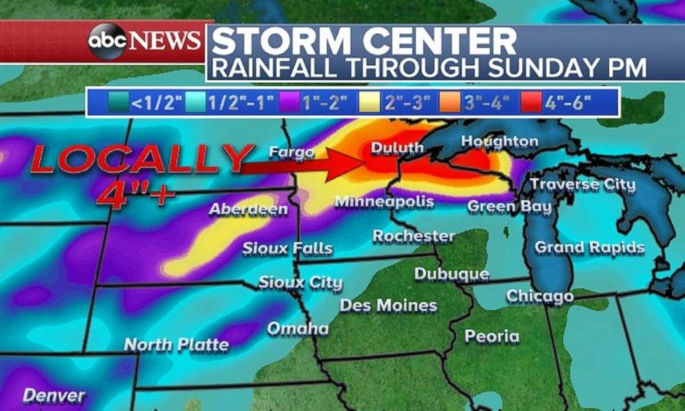 Heavy rainfall is expected in eastern Minnesota and northern Wisconsin this weekend.