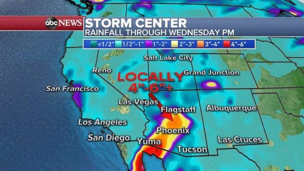 Total precipitation could reach 4 to 6 inches locally in parts of central and southwestern Arizona.