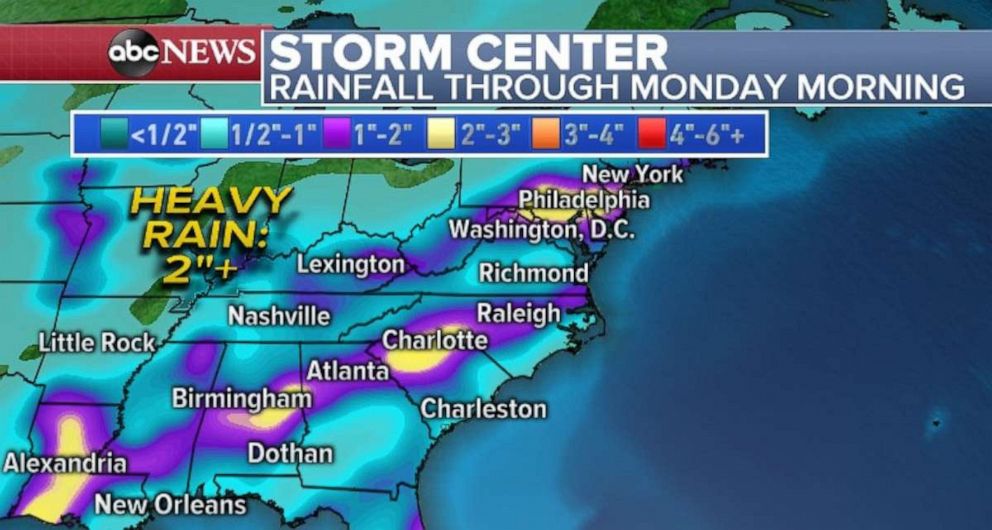 PHOTO: Rainfall totals could be over 2 inches in parts of the Gulf and Southeast.