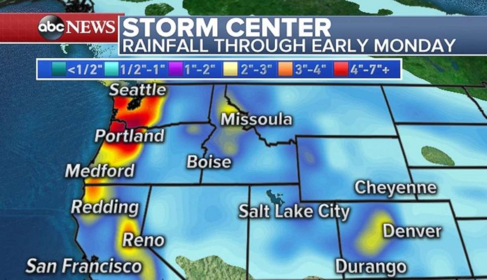 The heaviest rain will fall along the coast in Oregon and Washington through the weekend.