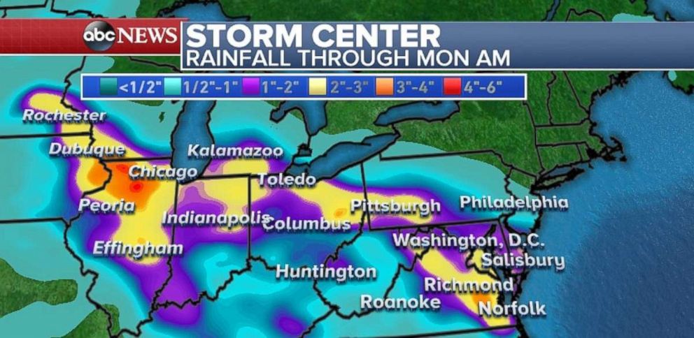 Rainfall will be heavy in Maryland and eastern Virginia, which were already hit by flooding rain the past few weeks.