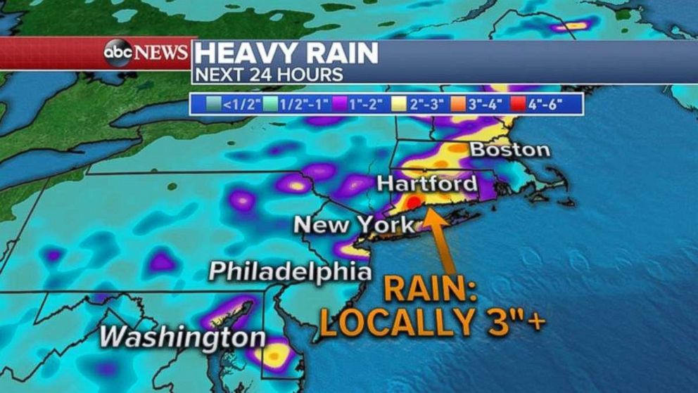 Connecticut will receive the most rain over the next 24 hours.