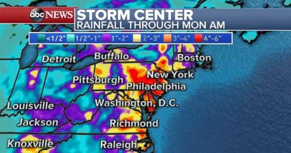 The heaviest rainfall will come in the Philadelphia and New Jersey regions.