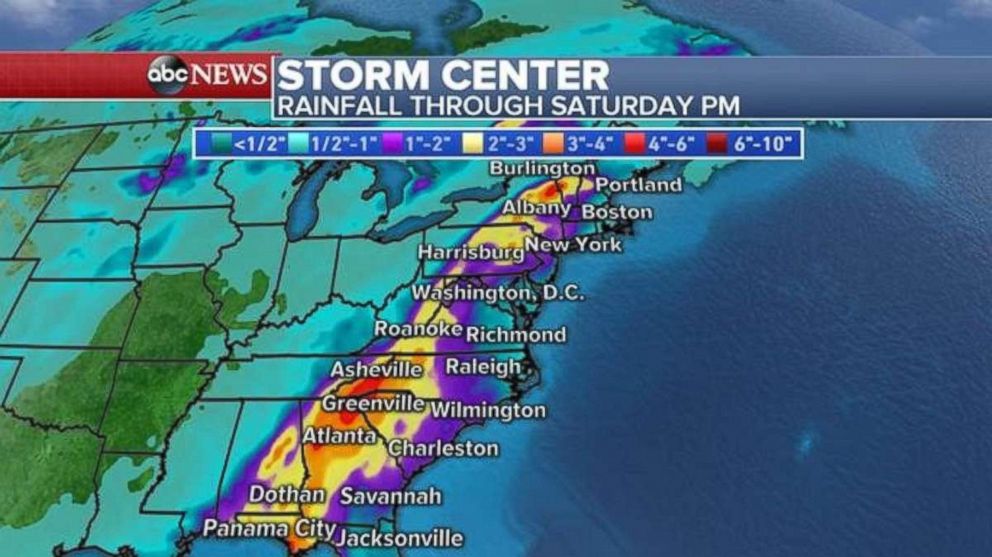 Rainfall rates will be very heavy in the Southeast.