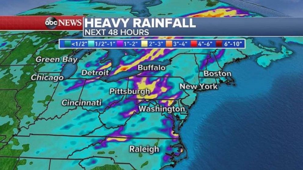Locally, over 3 inches of rainfall is possible in parts of Pennsylvania and western New York.