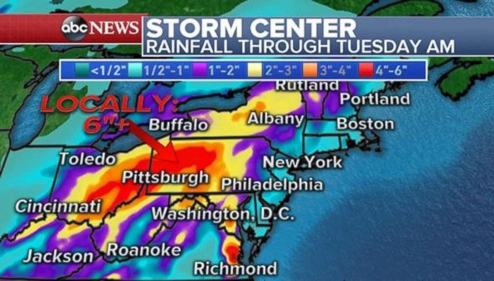 PHOTO: More than 6 inches of rain are possible locally in western Pennsylvania through Tuesday morning.