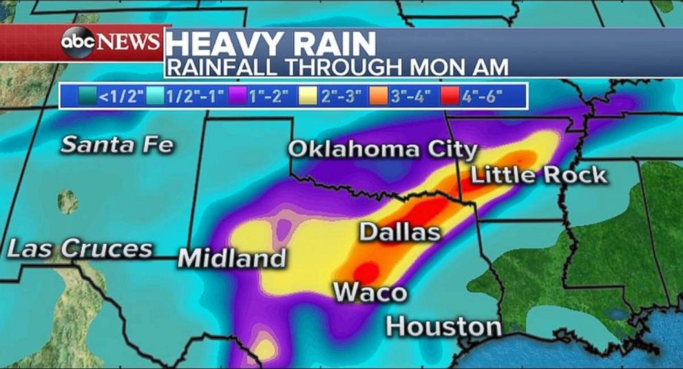 PHOTO: Rainfall totals from the remnants of Sergio could reach half a foot in eastern Texas and Arkansas this weekend.