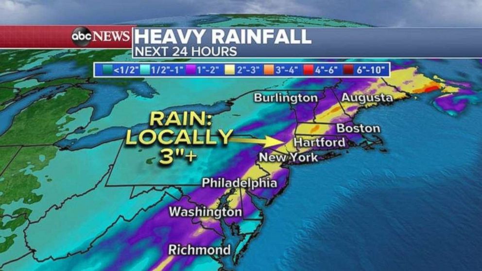 PHOTO: As much as 3 inches of rain could fall locally in parts of the Northeast.