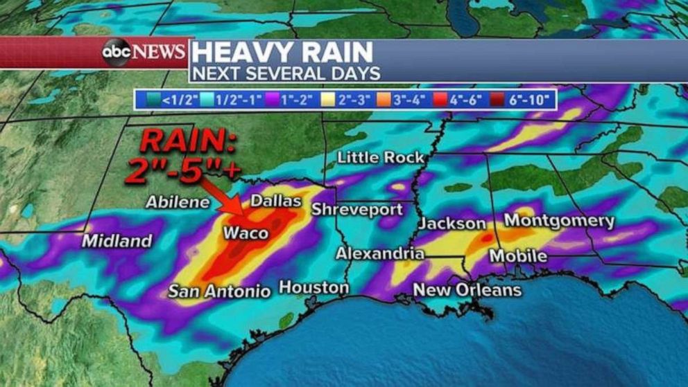 PHOTO: As much as 2 to 5 inches of rain could fall over the next several days in central Texas.