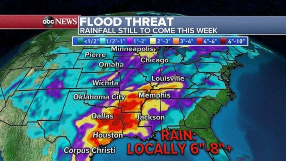 PHOTO: The heaviest rainfall amount will come in eastern Texas, including the already water-logged Houston area.