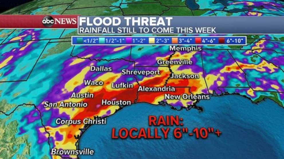 PHOTO: As much as 6 to 10 inches of rain is possible from Corpus Christi, Texas, to New Orleans through the week.