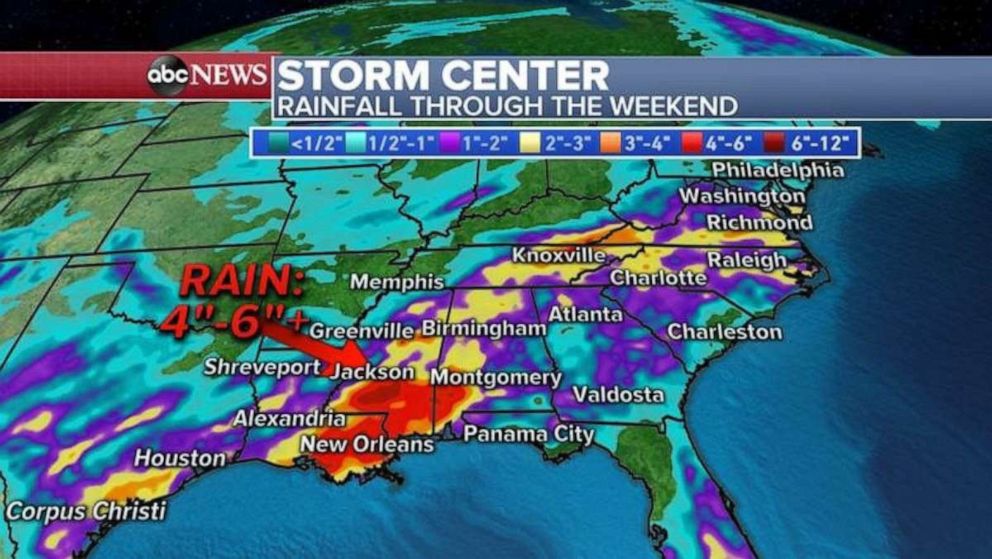 PHOTO: There could be as much as half a foot of rain in Louisiana and southern Mississippi.
