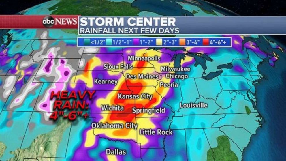 PHOTO: The heaviest rain will fall in the Central Plains over the next few days.