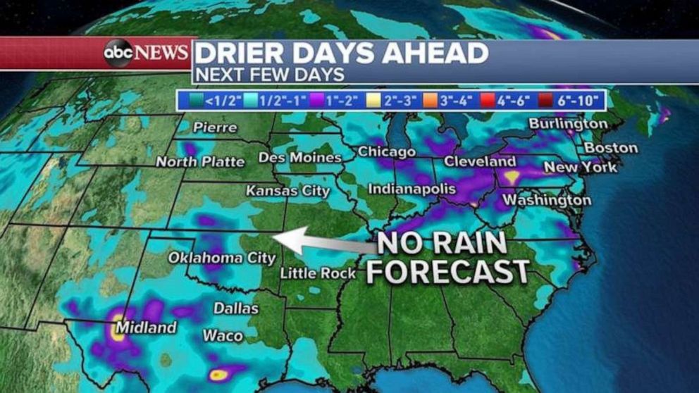 PHOTO: Rainfall will spare the central U.S. over the next few days.