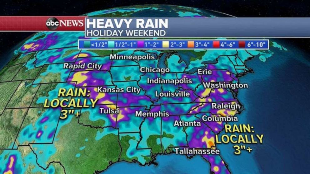 PHOTO: Rainfall totals could reach over 3 inches in the Southeast.