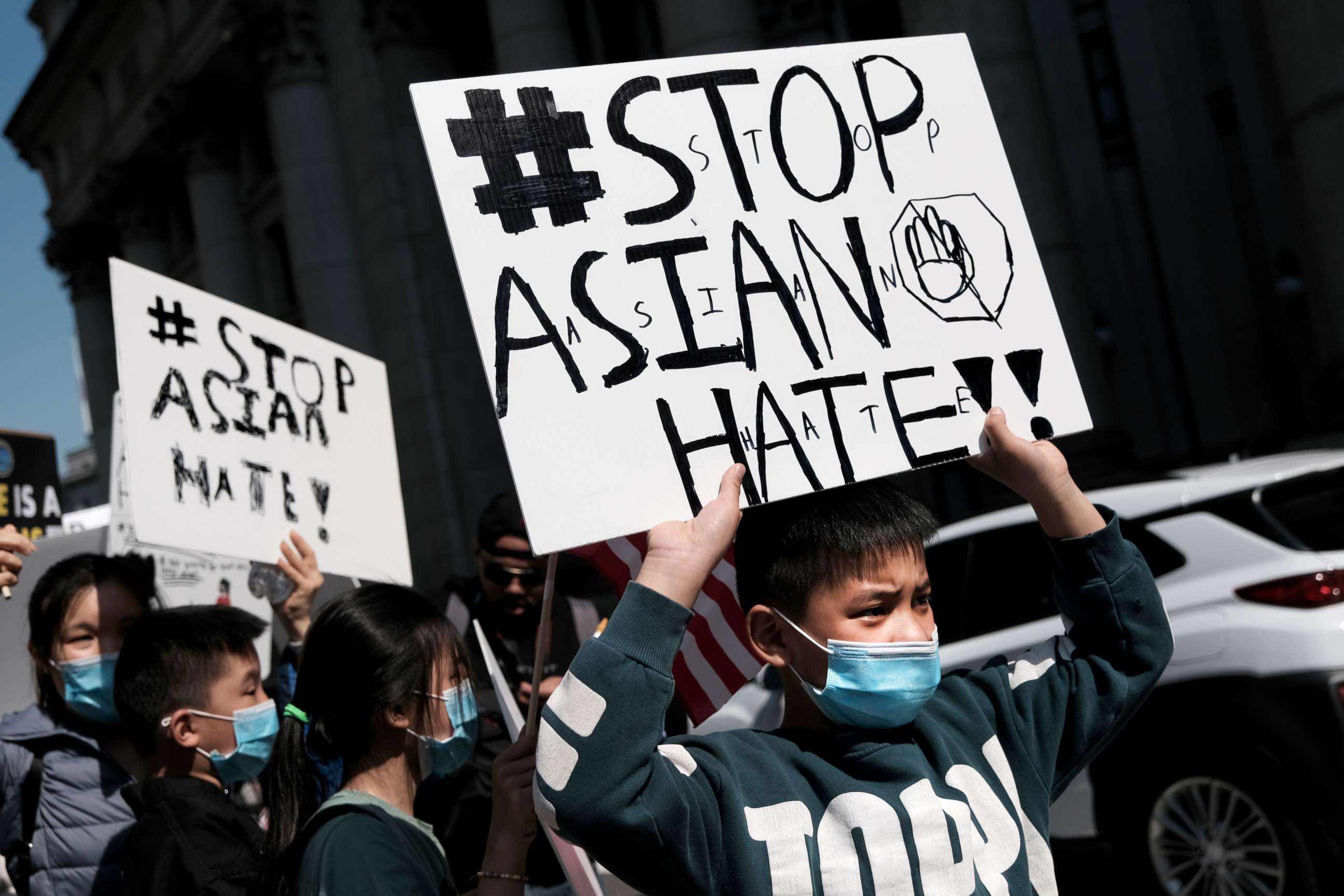 PHOTO: People participate in a protest to demand an end to anti-Asian violence, April 4, 2021, in New York City.