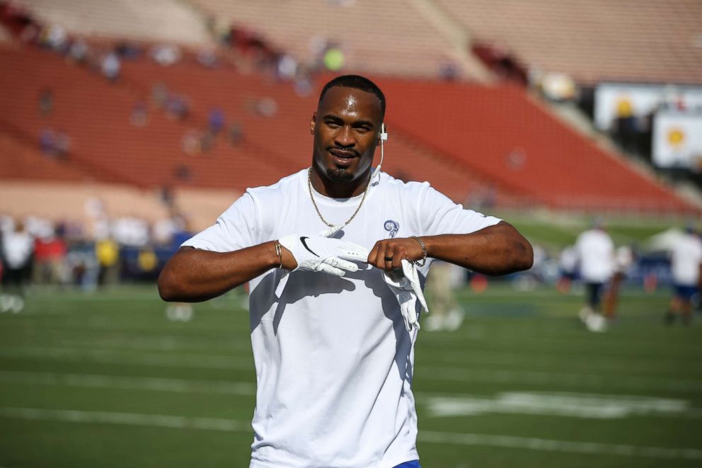 PHOTO: Los Angeles Rams wide receiver Robert Woods is pictured before a game with the Minnesota Vikings at the Los Angeles Memorial Coliseum in Los Angeles, Sept. 27, 2018.