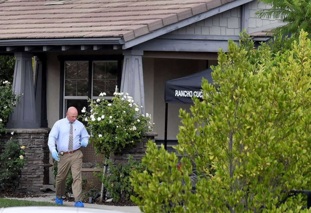 PHOTO: A San Bernardino County Sheriff Crime Scene Investigator gathers evidence following an early morning fatal stabbing in Rancho Cucamonga, Calif., on Sept. 16, 2019.