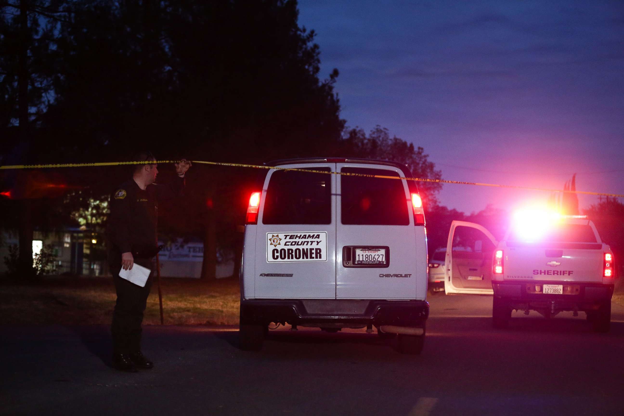 PHOTO: A Tehama County Coroner's van enters the Rancho Tehama Elementary school grounds after a shooting on Nov. 14, 2017, in Rancho Tehama, Calif.