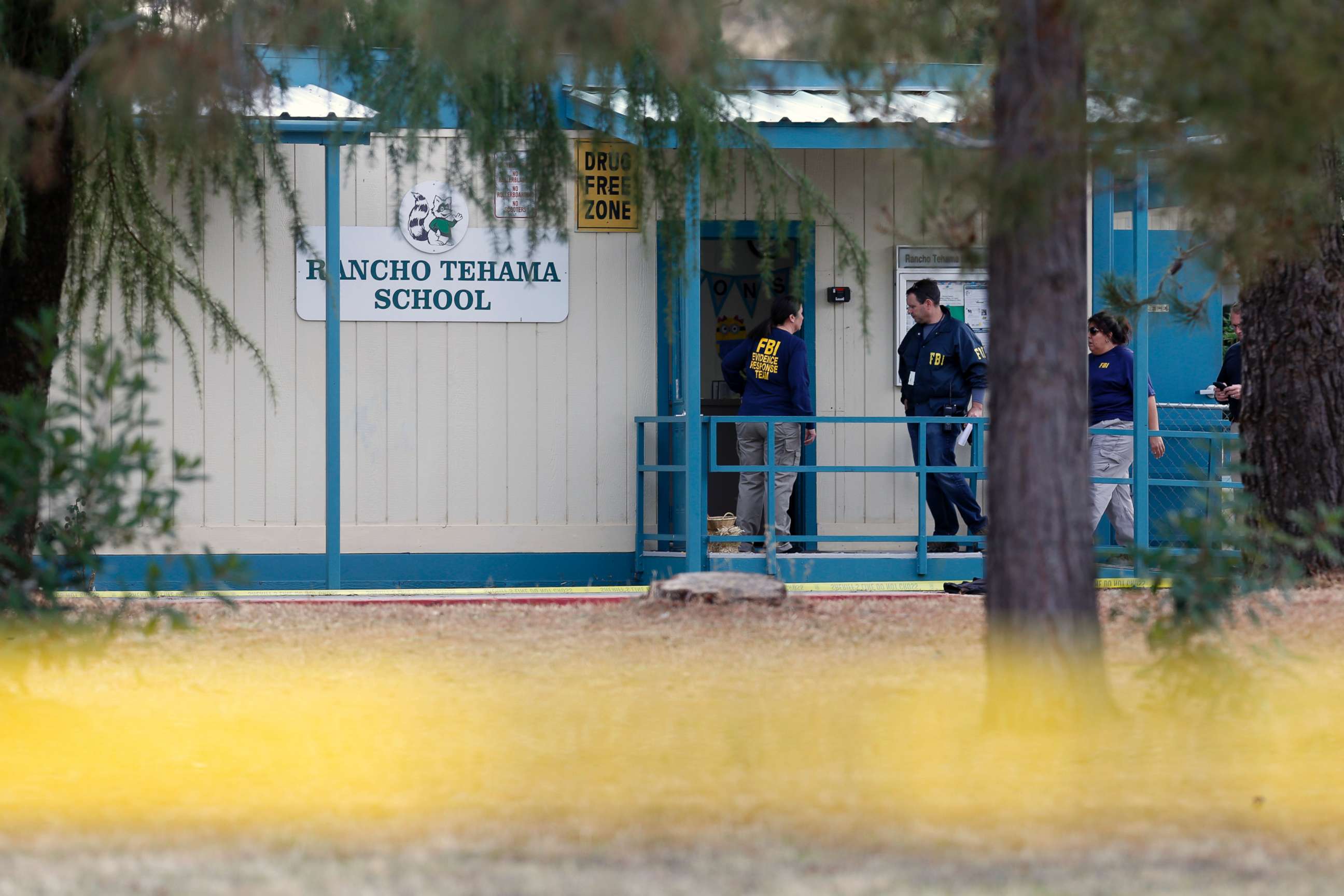 PHOTO: FBI investigators visit Rancho Tehama elementary school in the small community of Rancho Tehama, Calif. where a gunman killed at least four people in a violent rampage that began at a home and ultimately included seven locations, Nov. 14, 2017.
