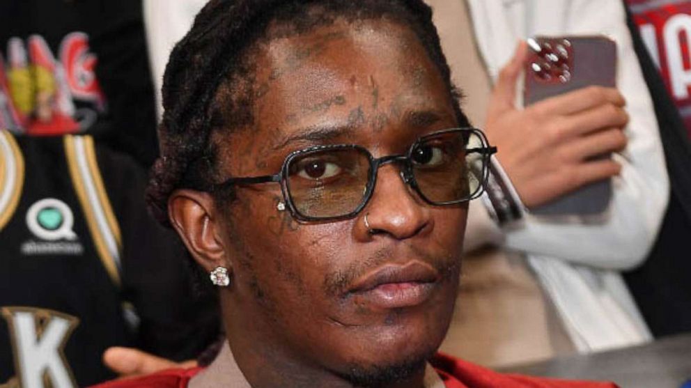 PHOTO: Rapper Young Thug attends the game between the Phoenix Suns and the Atlanta Hawks in Atlanta, Feb. 03, 2022.