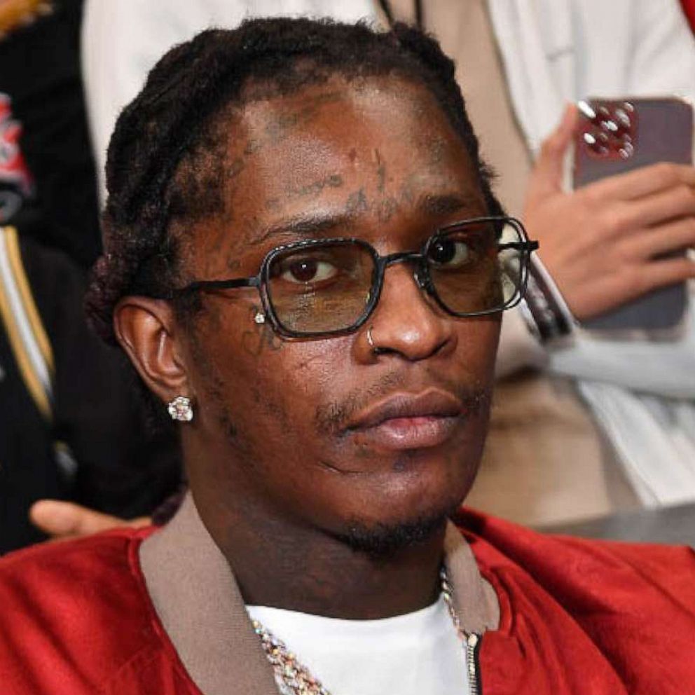 PHOTO: Rapper Young Thug attends the game between the Phoenix Suns and the Atlanta Hawks in Atlanta, Feb. 03, 2022.