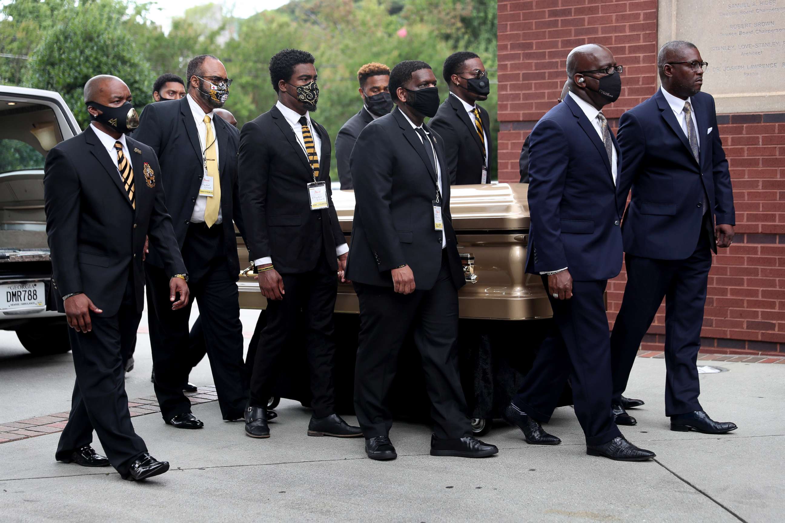 PHOTO: Pallbearers bring the remains of Rayshard Brooks to the Ebenezer Baptist Church for his funeral, June 23, 2020 in Atlanta.