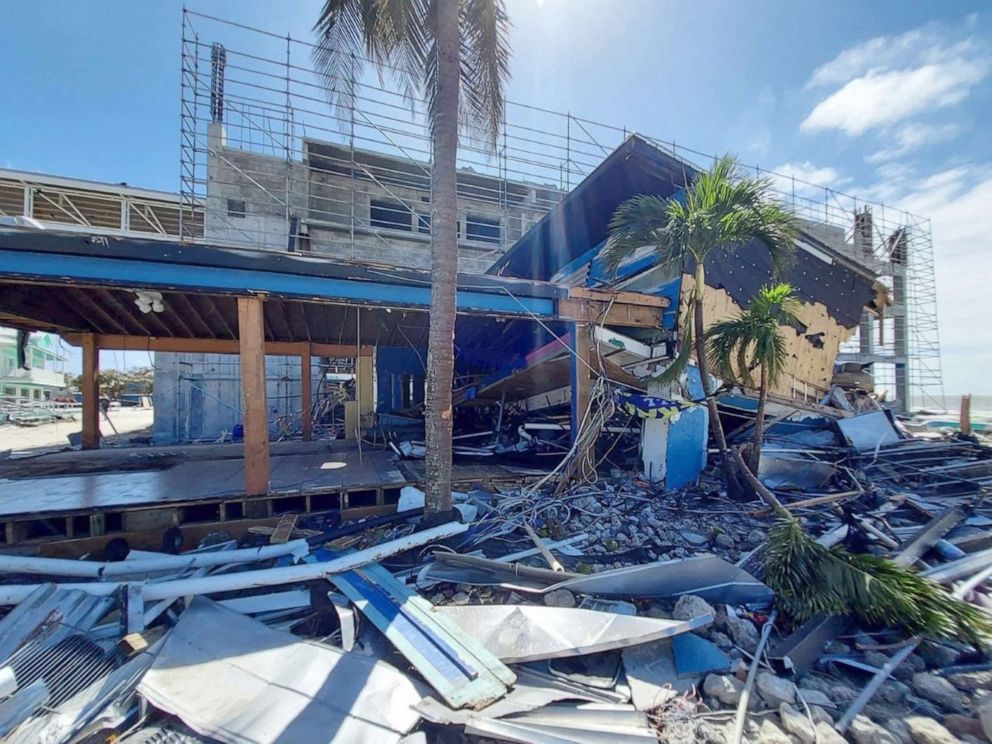 PHOTO: Damages to The Salty Crab Bar & Grill from the passage of Hurricane Ian in Fort Myers, Fla., are seen in an undated photo.
