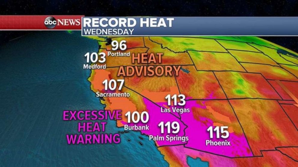 PHOTO: An ABC News weather map shows record heat in the West.
