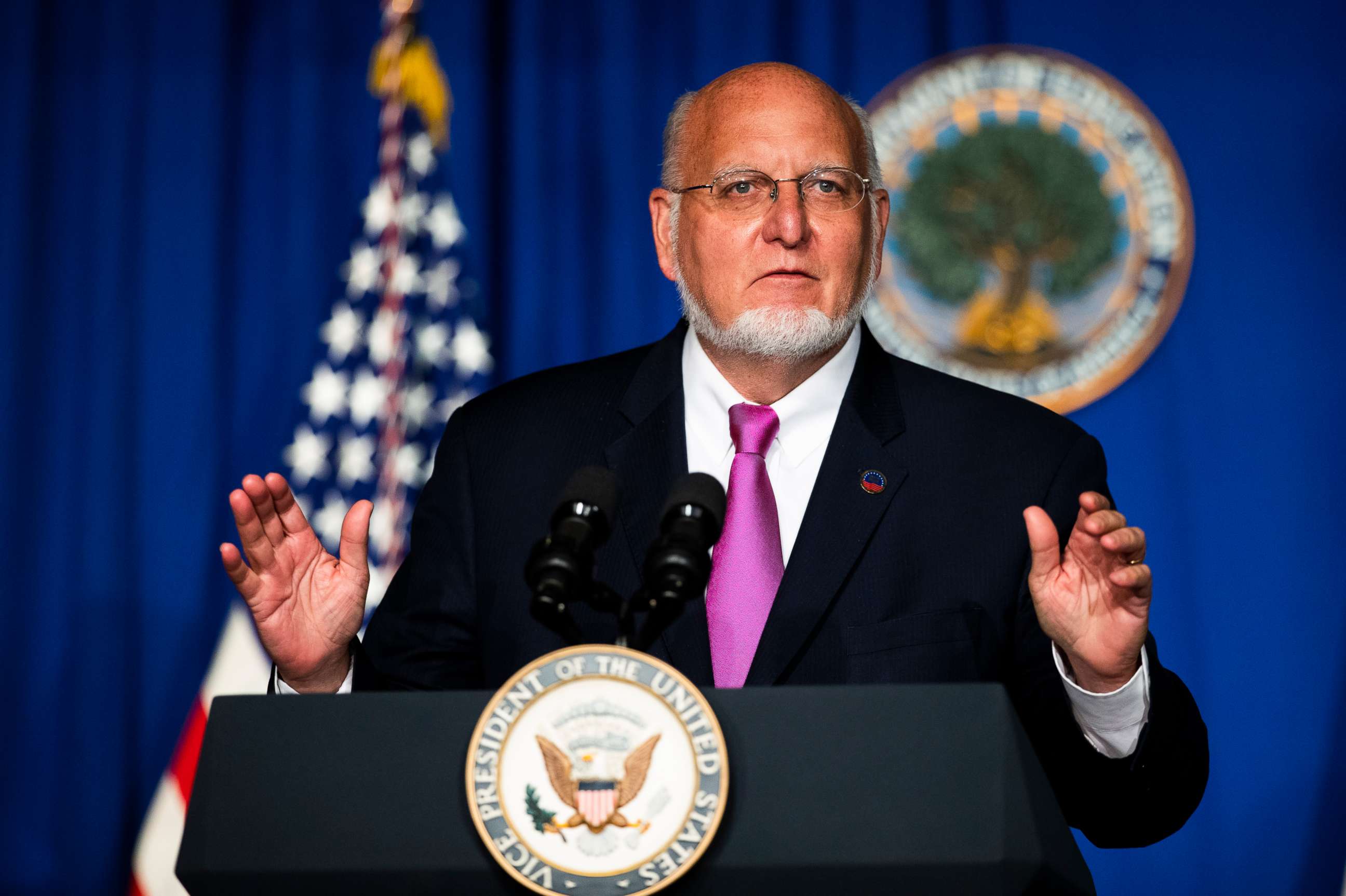 PHOTO: Director of the Centers for Disease Control and Prevention Robert Redfield, speaks during a White House Coronavirus Task Force briefing at the Department of Education building Wednesday, July 8, 2020, in Washington.