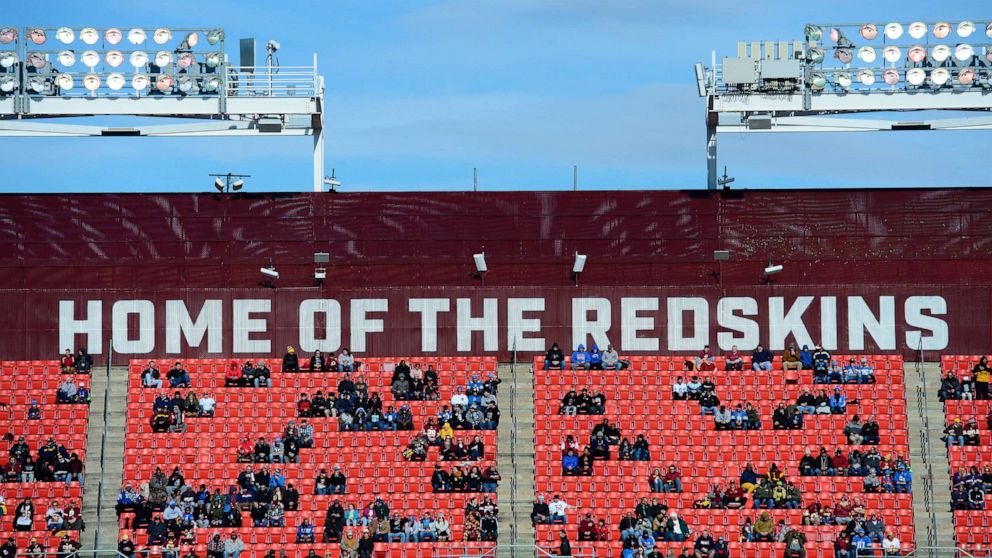 PHOTO: Fans sit in the stands at FedExField on Nov. 24, 2019 in Landover, Md.