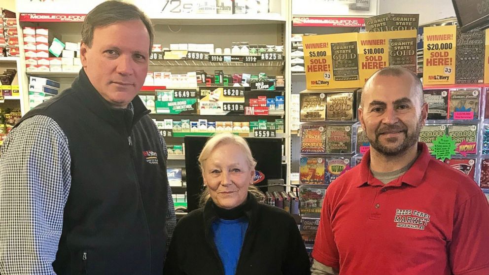 PHOTO: Pictured (L-R) are Charlie McIntyre, executive director of the New Hampshire Lottery, Kathy Robinson, clerk, Reed's Ferry Market and Sam Safa, owner, Reed's Ferry Market.
