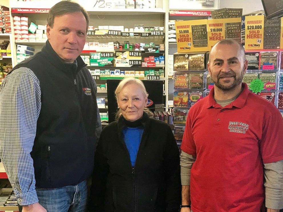 PHOTO: Pictured (L-R) are Charlie McIntyre, executive director of the New Hampshire Lottery, Kathy Robinson, clerk, Reeds Ferry Market and Sam Safa, owner, Reeds Ferry Market.