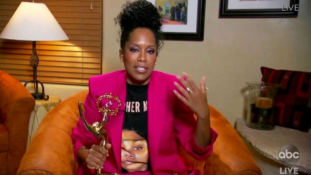 PHOTO: In this video grab, Regina King accepts the award for outstanding lead actress in a limited series or movie for "Watchmen" during the 72nd Emmy Awards broadcast airing on ABC, Sept. 20, 2020.