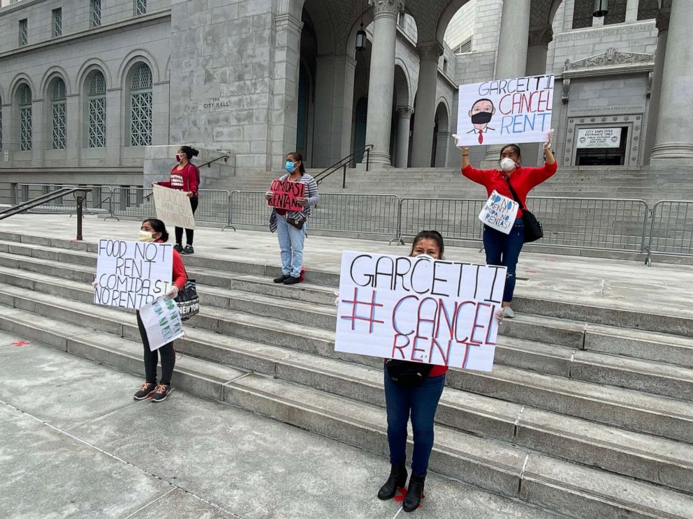 PHOTO: An L.A. Tenants Union rent strike in front of City Hall in Los Angeles, April 30, 2020.